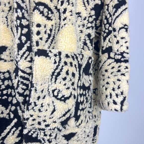 NWOT Farm Rio Midnight Leo Long Cardigan Wool Blend Coat Size XL Black Cream - Picture 6 of 14